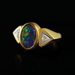 1.99ct Australian Black Opal, Diamond, 18K Yellow Gold & Platinum Ring
