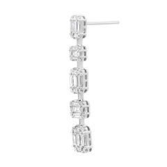 1.99Cttw Baguette & Round Cut Diamond Drop Earrings 18K White Gold