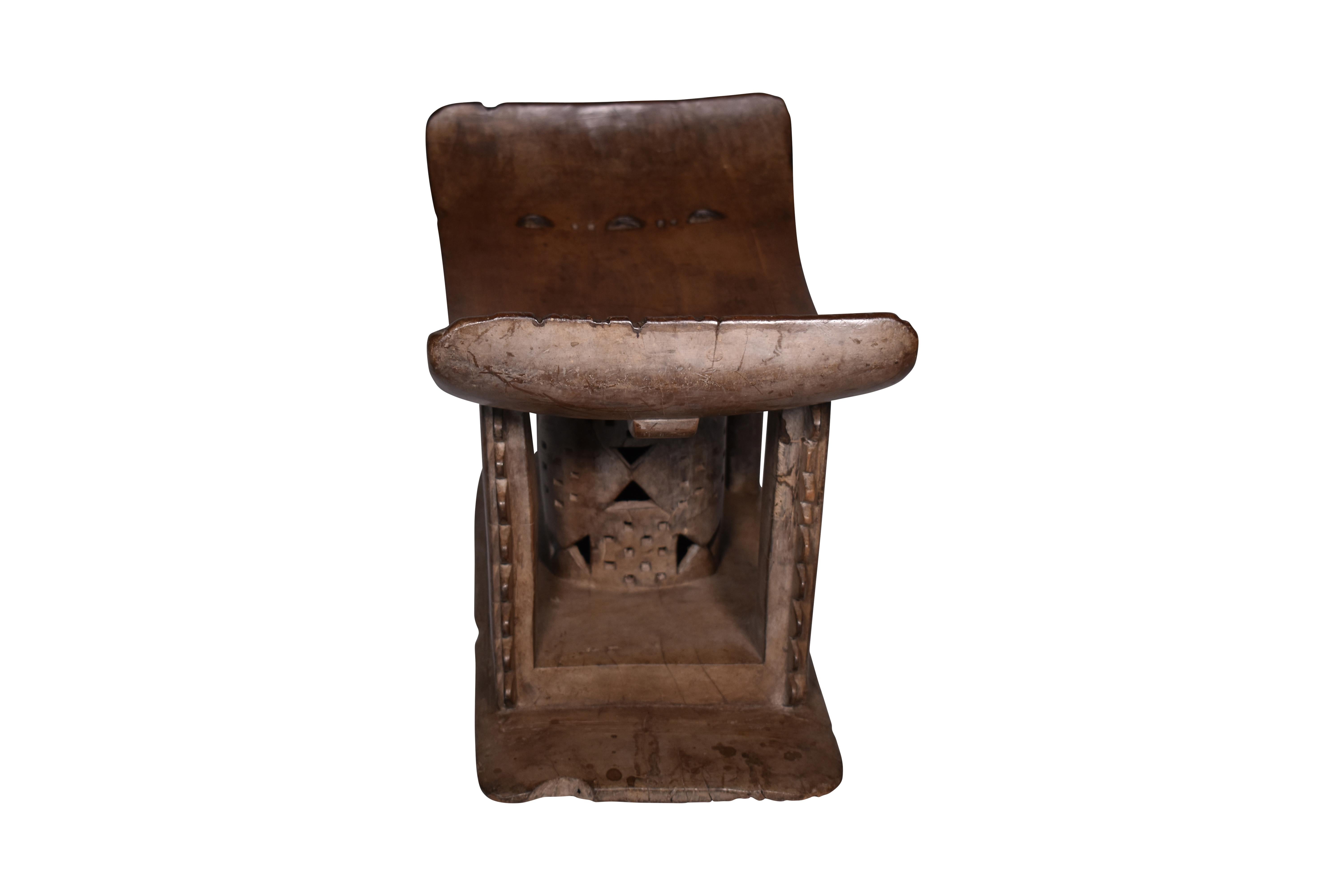 Hand-Carved African Wooden Stool, 19th Century 