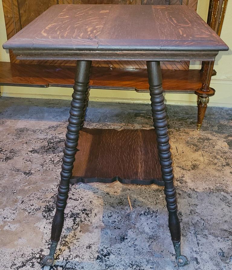 19C American Tiger Oak Side Table with Claw and Rock Crystal Feet In Good Condition For Sale In Dallas, TX