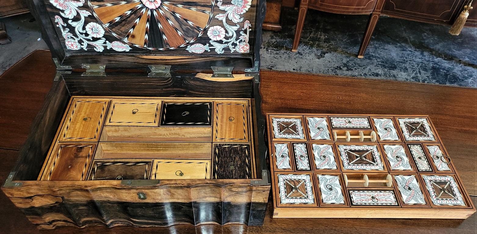 Anglo-indiano Scatola da cucito anglo-cilonese del XIX secolo di qualità museale in vendita