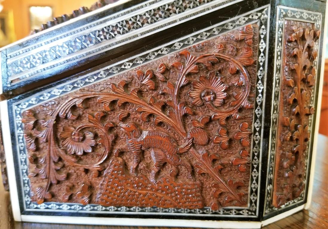 19th Century Anglo-Indian Carved Padouk and Sadeli Stationary Box 5