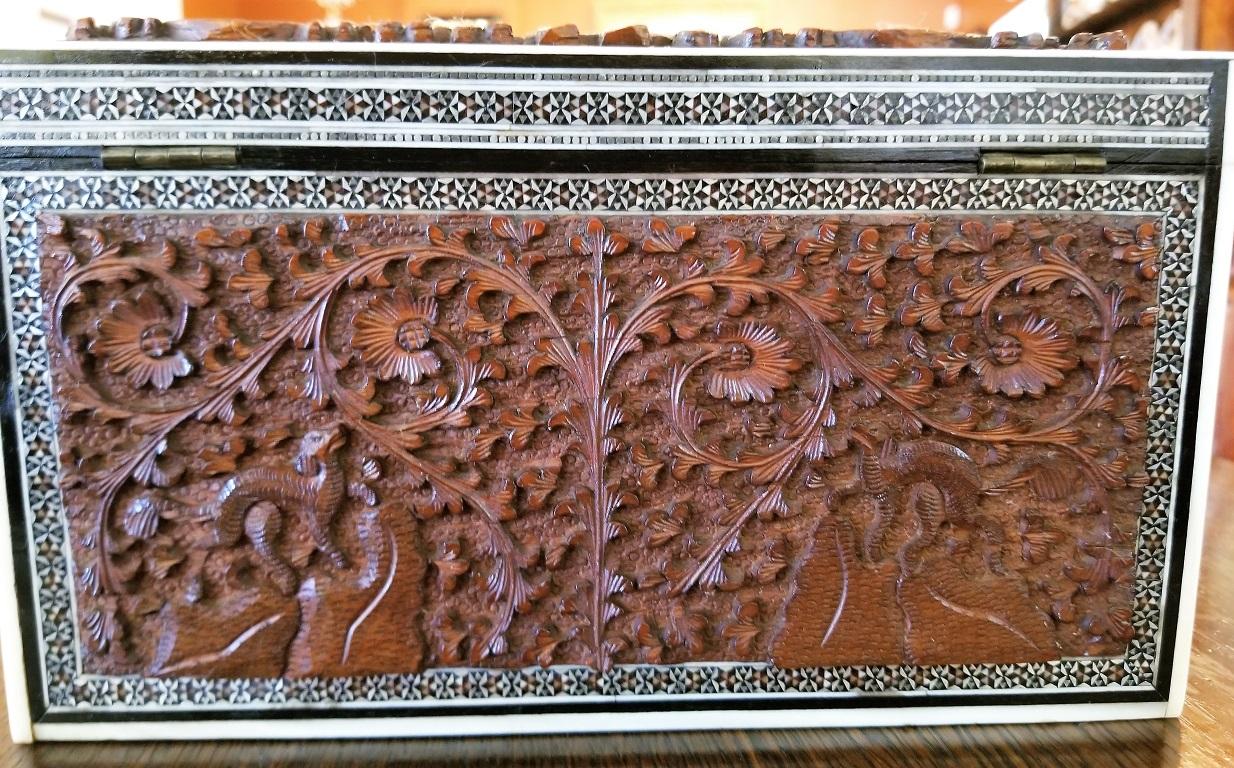 19th Century Anglo-Indian Carved Padouk and Sadeli Stationary Box 6