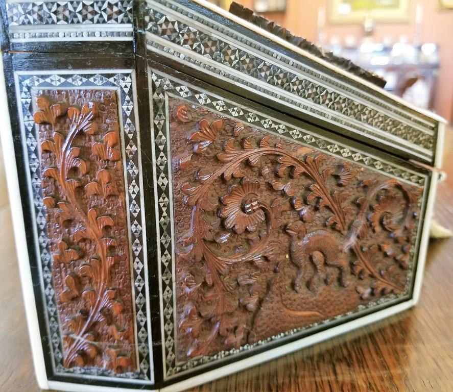 19th Century Anglo-Indian Carved Padouk and Sadeli Stationary Box 7