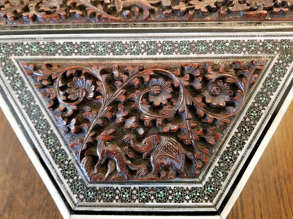 19th Century Anglo-Indian Carved Padouk and Sadeli Stationary Box 2