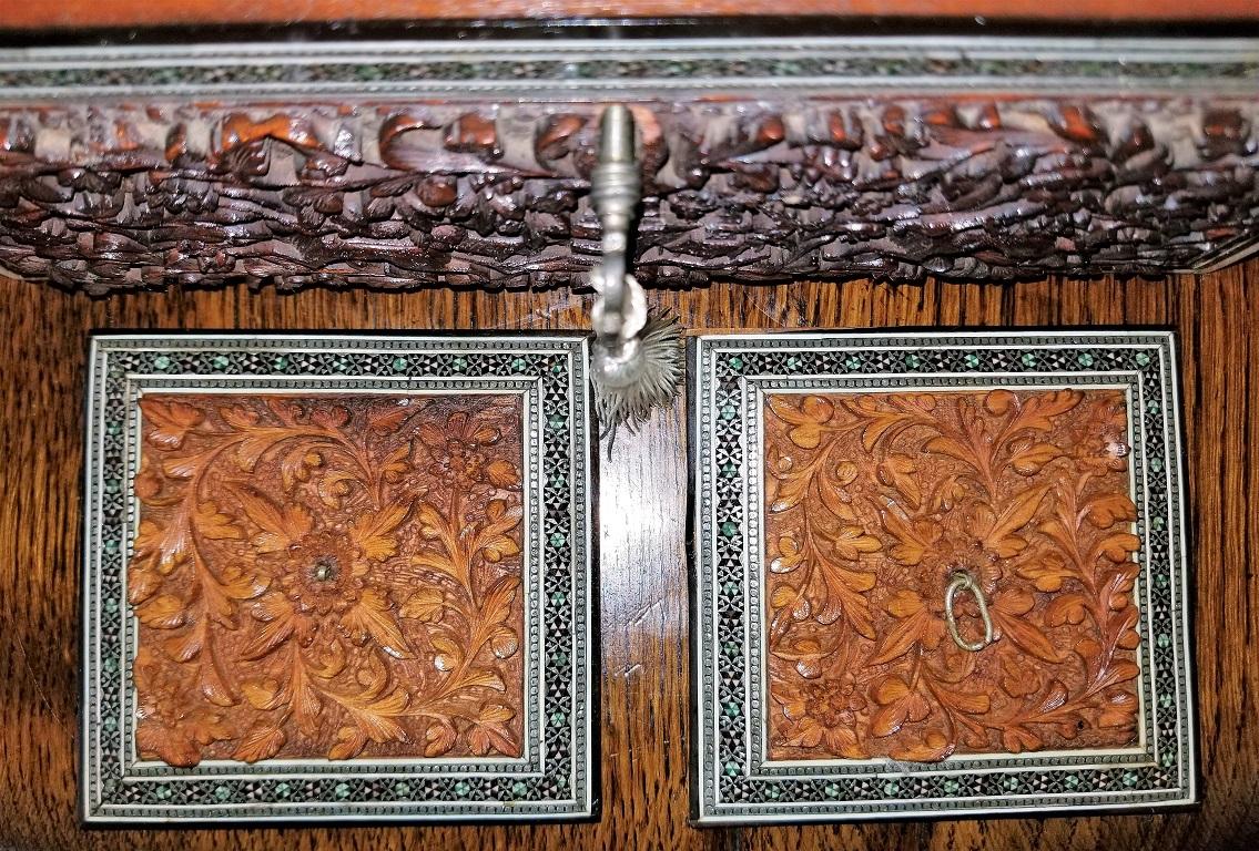 19th Century Anglo Indian Heavily Carved Padouk and Sadeli Double Caddy 9