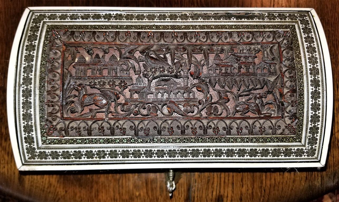 Anglo Raj 19th Century Anglo Indian Heavily Carved Padouk and Sadeli Double Caddy