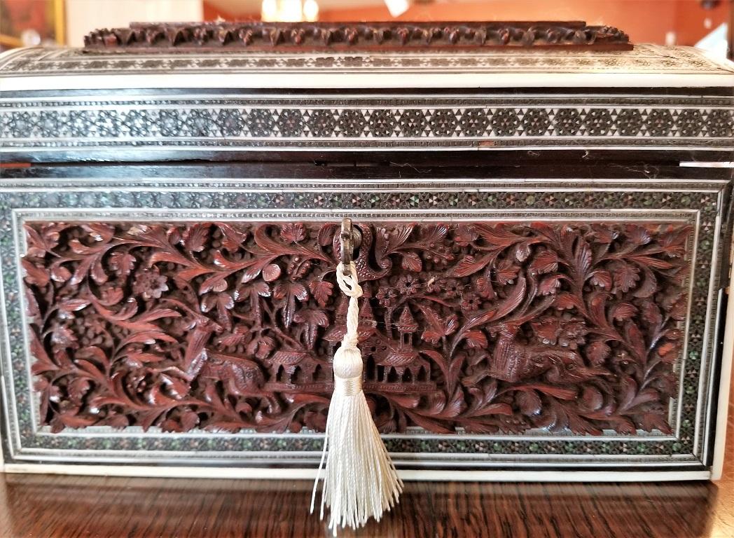 19th Century Anglo Indian Heavily Carved Padouk and Sadeli Double Caddy 1