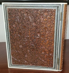 19C Anglo Indian Highly Carved Padouk and Mosaic Folio Cover