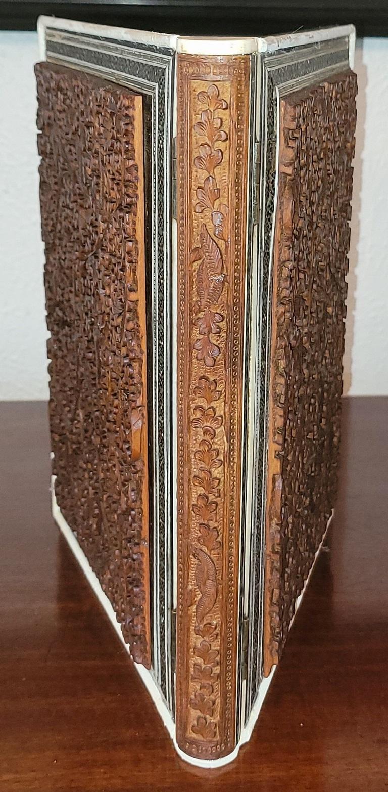 Anglo Raj 19C Anglo Indian Highly Carved Padouk and Mosaic Folio Cover