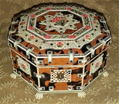 19th Century Anglo-Indian Octagonal Shell and Bone Jewelry Box
