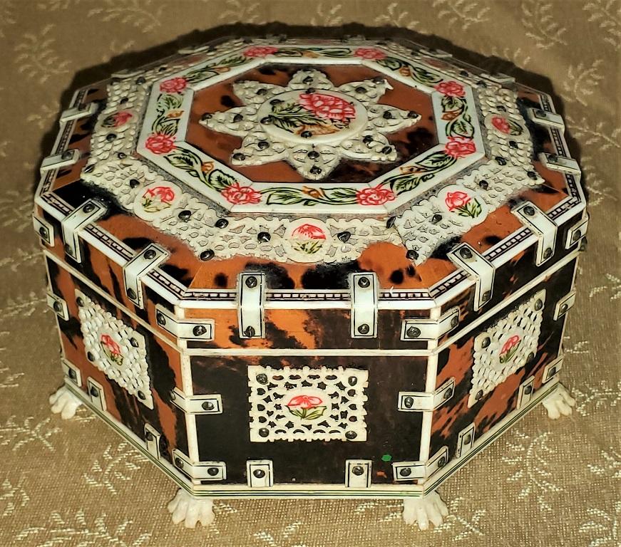 19th Century Anglo-Indian Octagonal Shell and Bone Jewelry Box 2