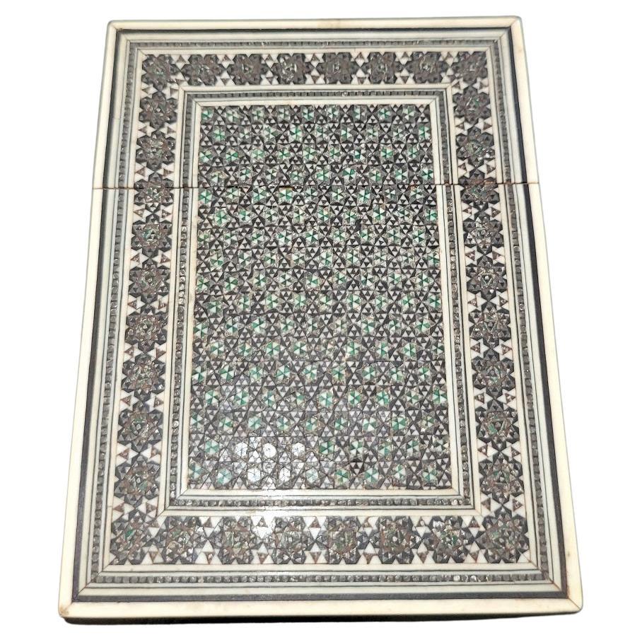 19C Anglo Indian Sadeli Mosaic Greeting Card Case For Sale