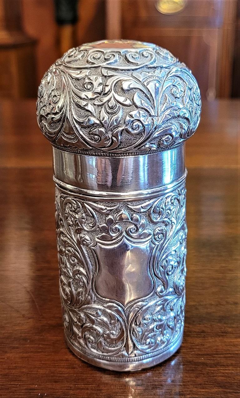 19th Century 19C Anglo Indian Silver Perfume Bottle Case For Sale