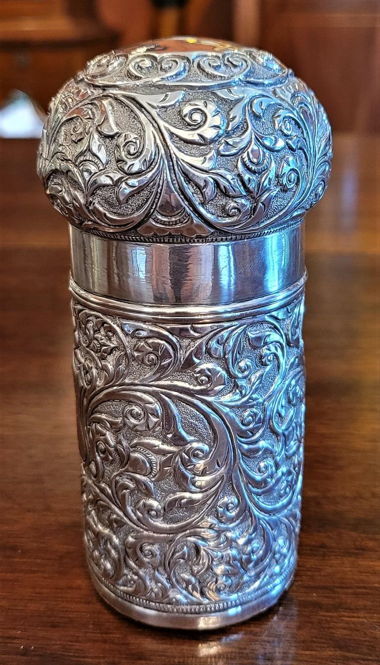 Sterling Silver 19C Anglo Indian Silver Perfume Bottle Case For Sale