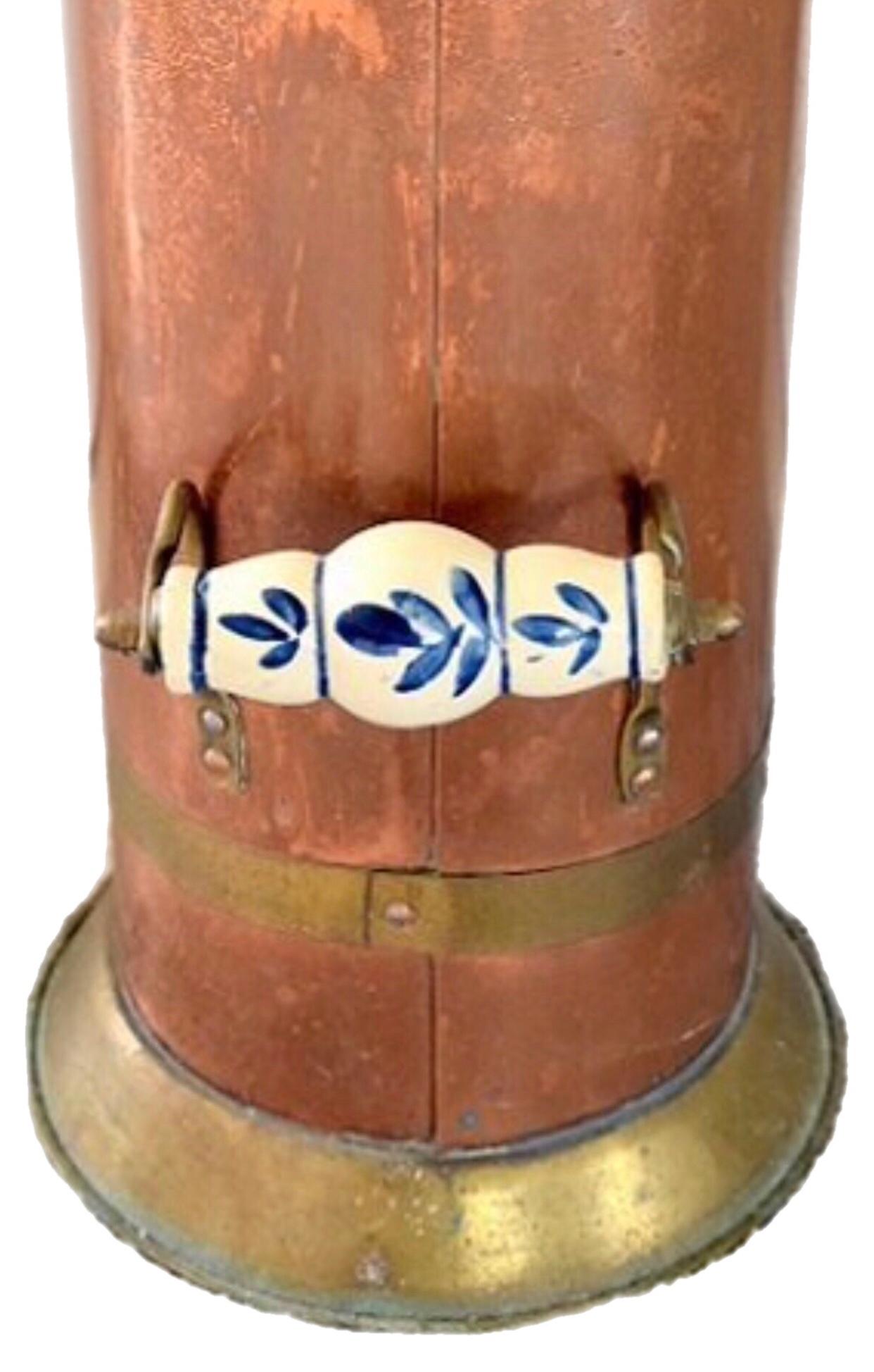 Néerlandais 19c Antique Cuivre Brass Coal Scuttle Umbrella Stand Holder Pays-Bas en vente