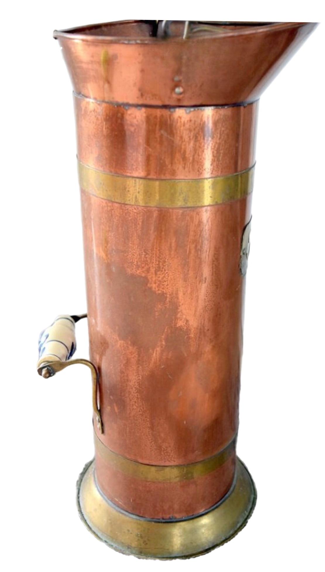 19c Antique Cuivre Brass Coal Scuttle Umbrella Stand Holder Pays-Bas en vente 1