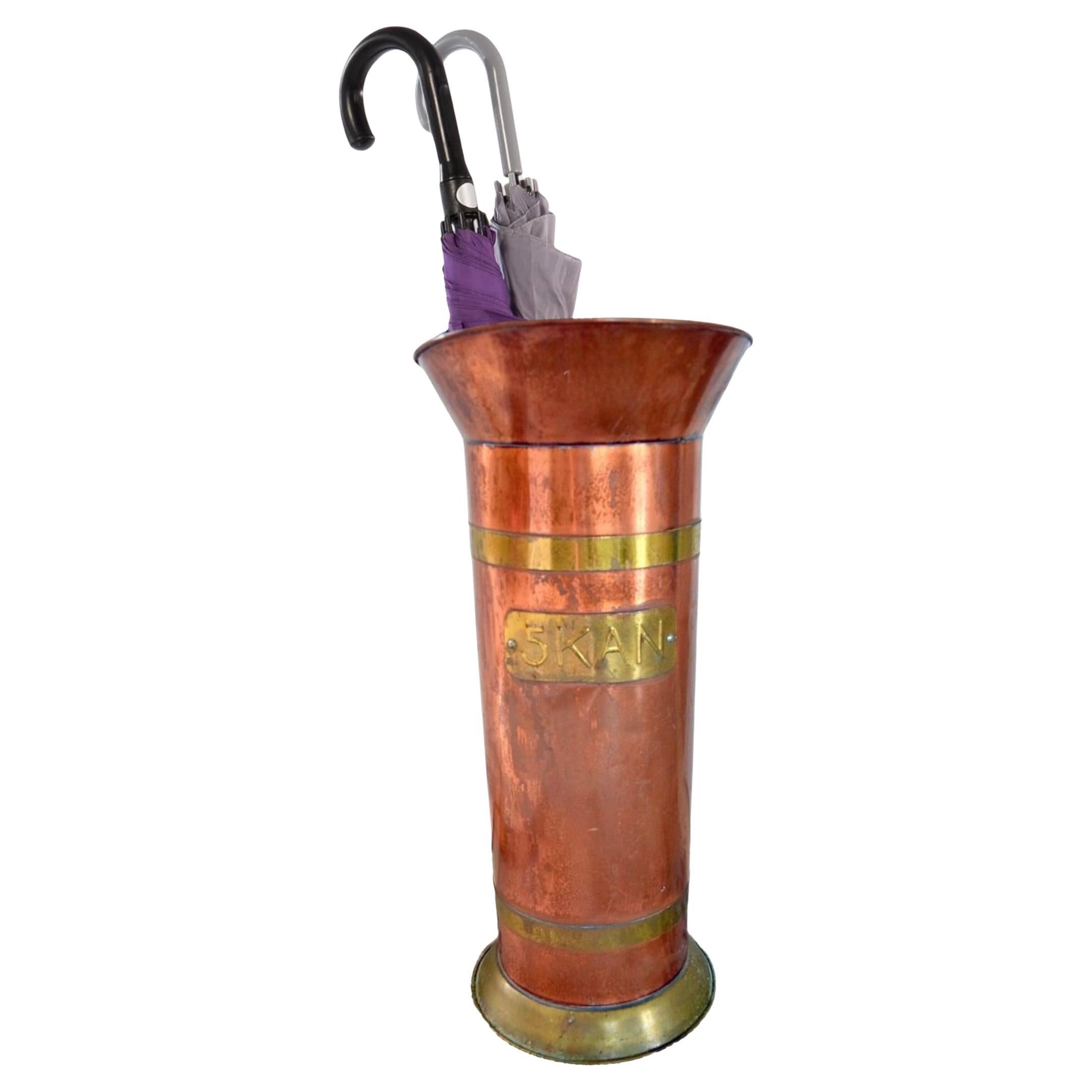 19c Antique Cuivre Brass Coal Scuttle Umbrella Stand Holder Pays-Bas en vente