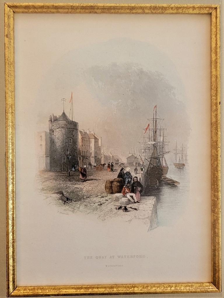 Engraved 19C Aquatint Engraving of the Quay at Waterford For Sale