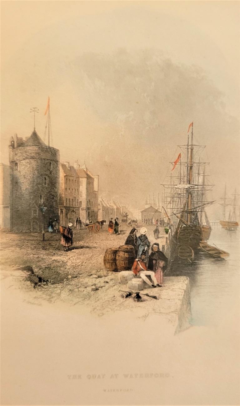19C Aquatint Engraving of the Quay at Waterford In Good Condition For Sale In Dallas, TX