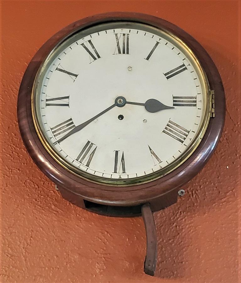 19th Century British Mahogany Schoolhouse or Railway Wall Clock at