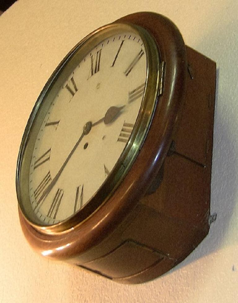 Late Victorian 19th Century British Mahogany Schoolhouse or Railway Wall Clock