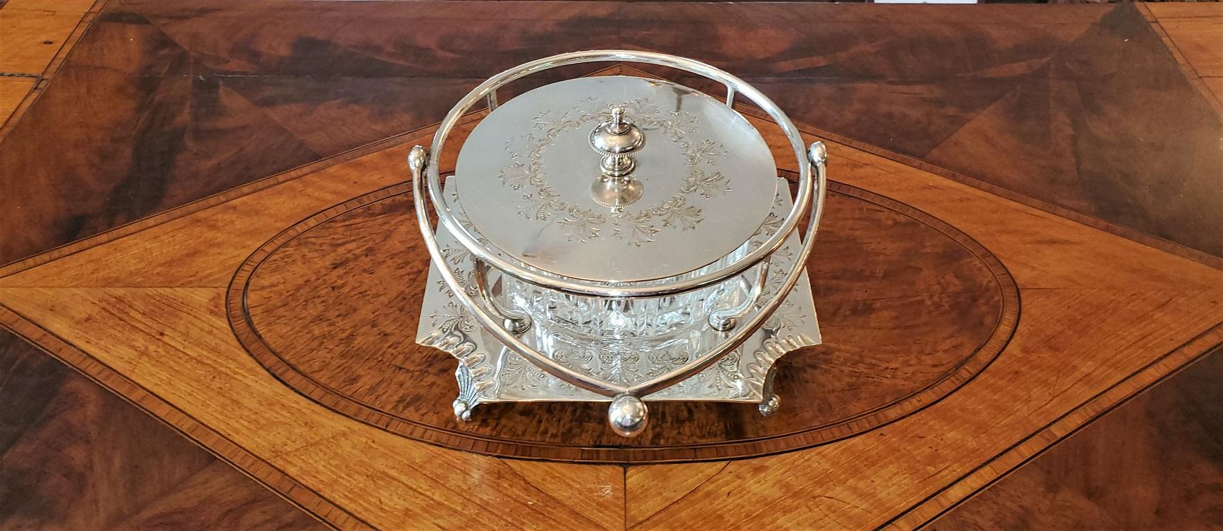 19th Century British Old Sheffield Plate Bon Dish with Crystal Bowl 5