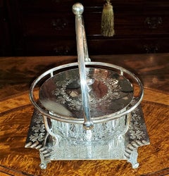 19th Century British Old Sheffield Plate Bon Dish with Crystal Bowl
