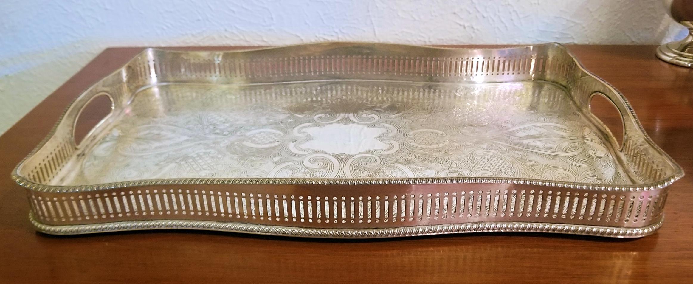 19th Century British Old Sheffield Plated Silver Heavily Engraved Serving Tray 3