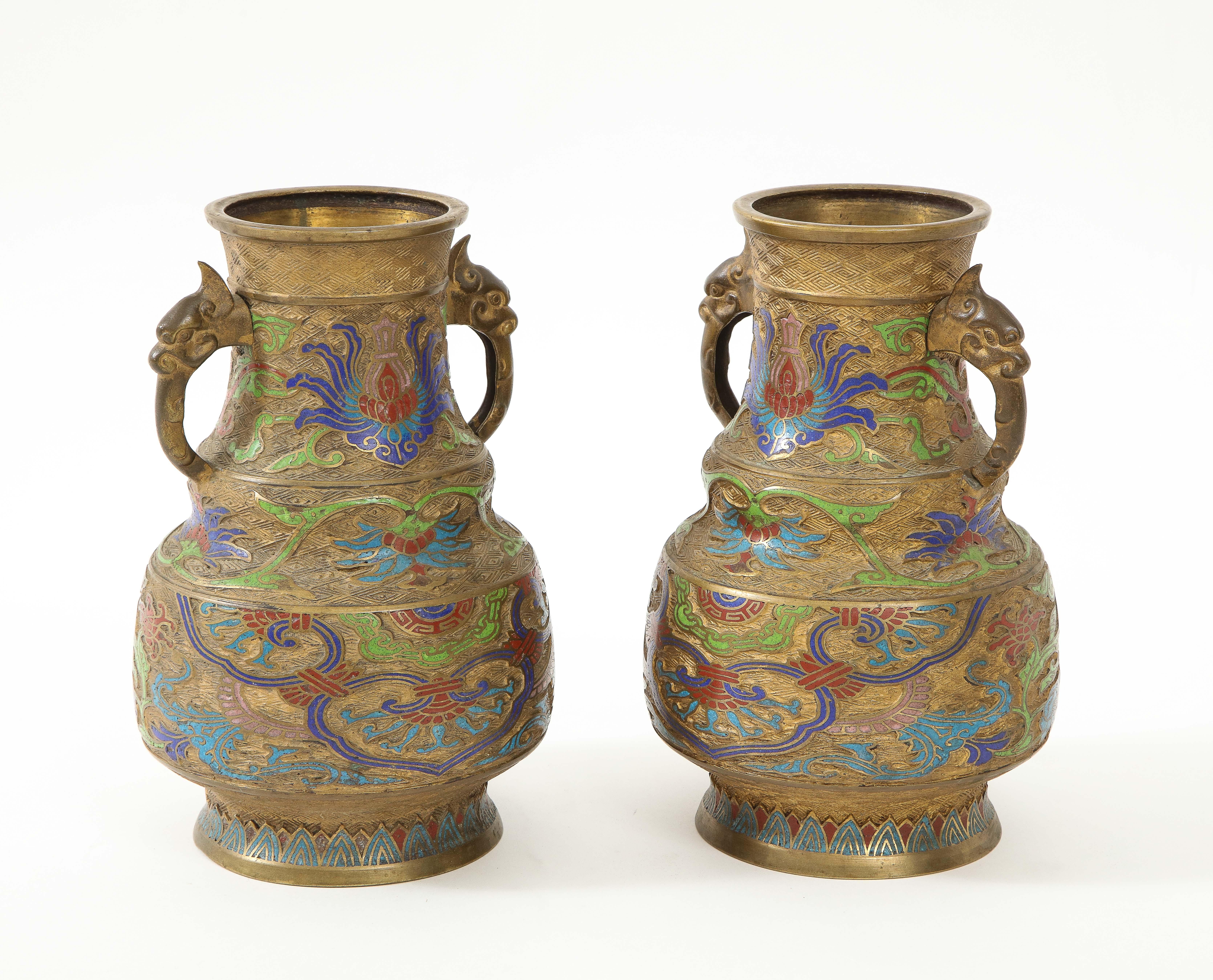 Aesthetic Movement 19c Bronze Cloisonne Dragon Vessels For Sale