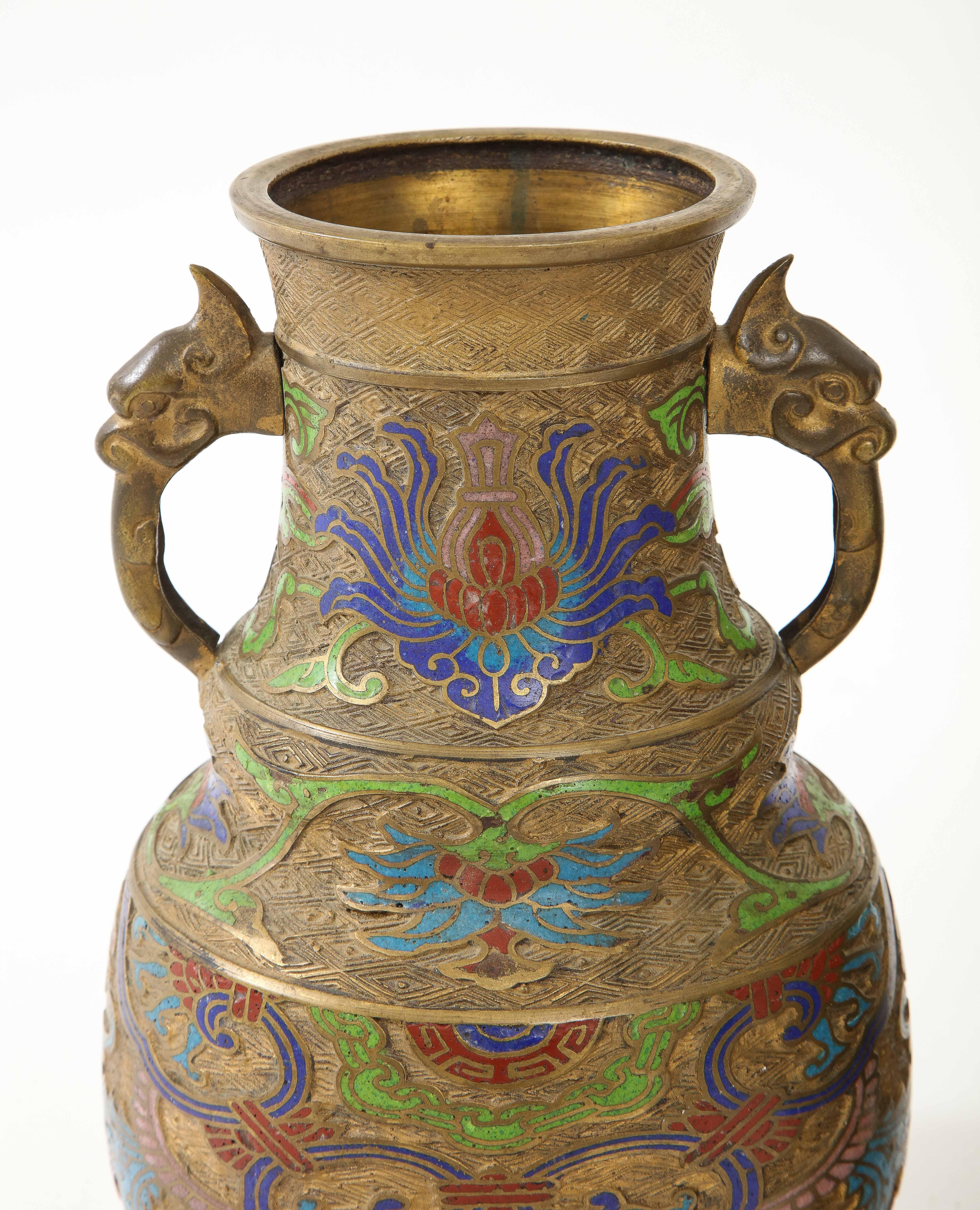 19c Bronze Cloisonne Dragon Vessels In Good Condition For Sale In New York, NY