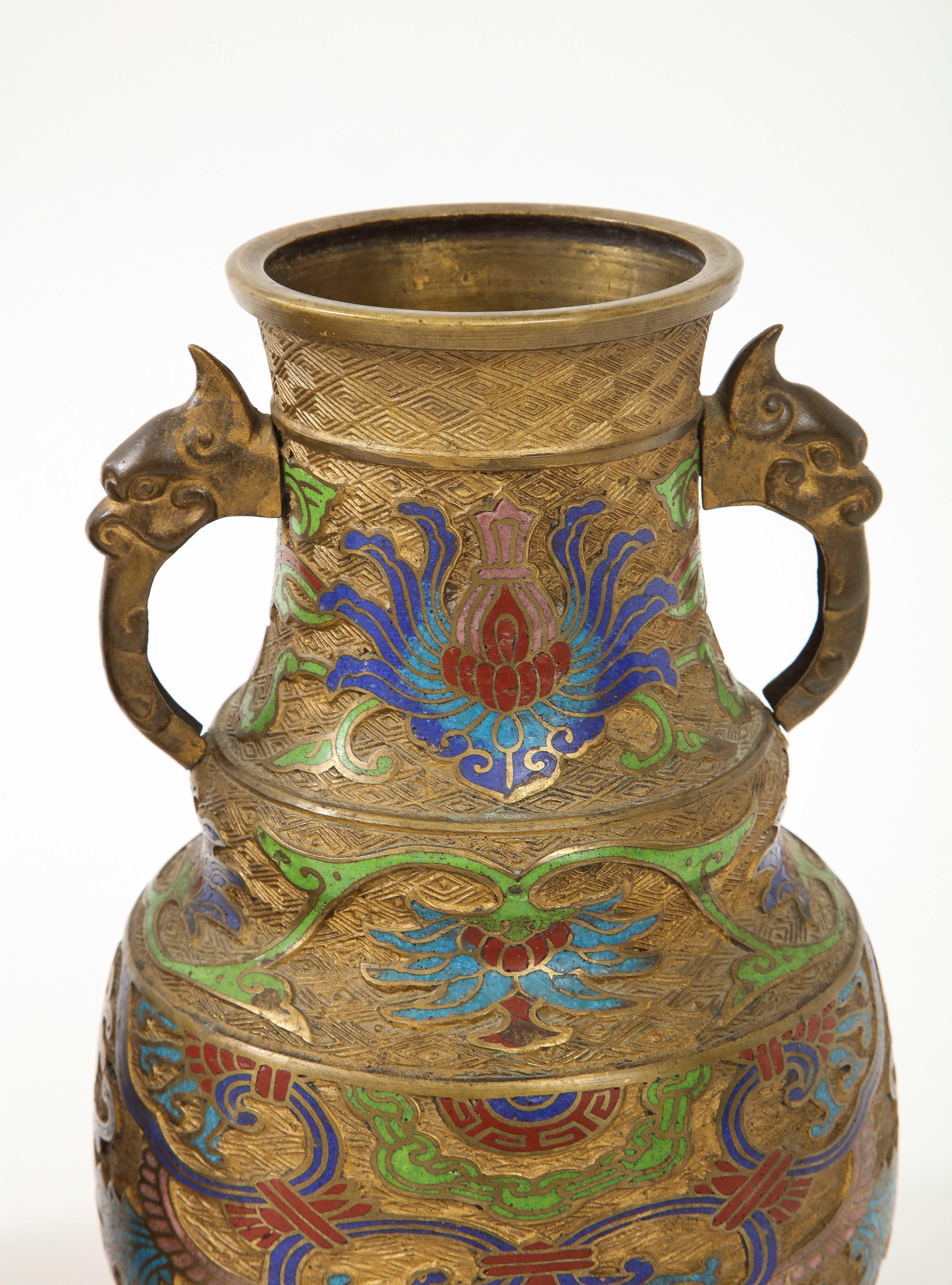 19th Century 19c Bronze Cloisonne Dragon Vessels For Sale