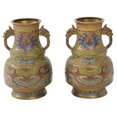 19c Bronze Cloisonne Dragon Vessels