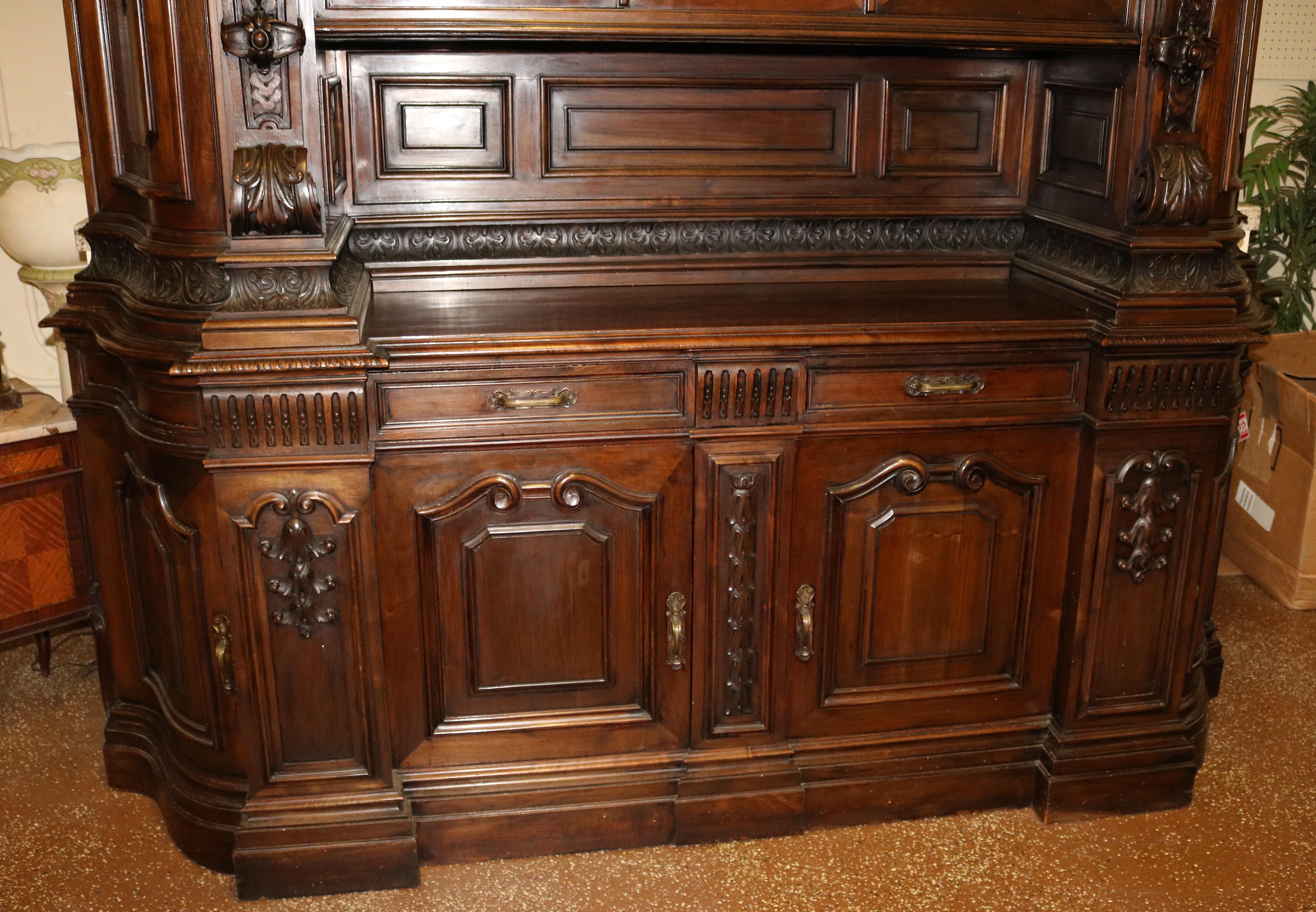 19C Century Italian Walnut Figural Renaissance Revival Buffet Sideboard Cabinet 10