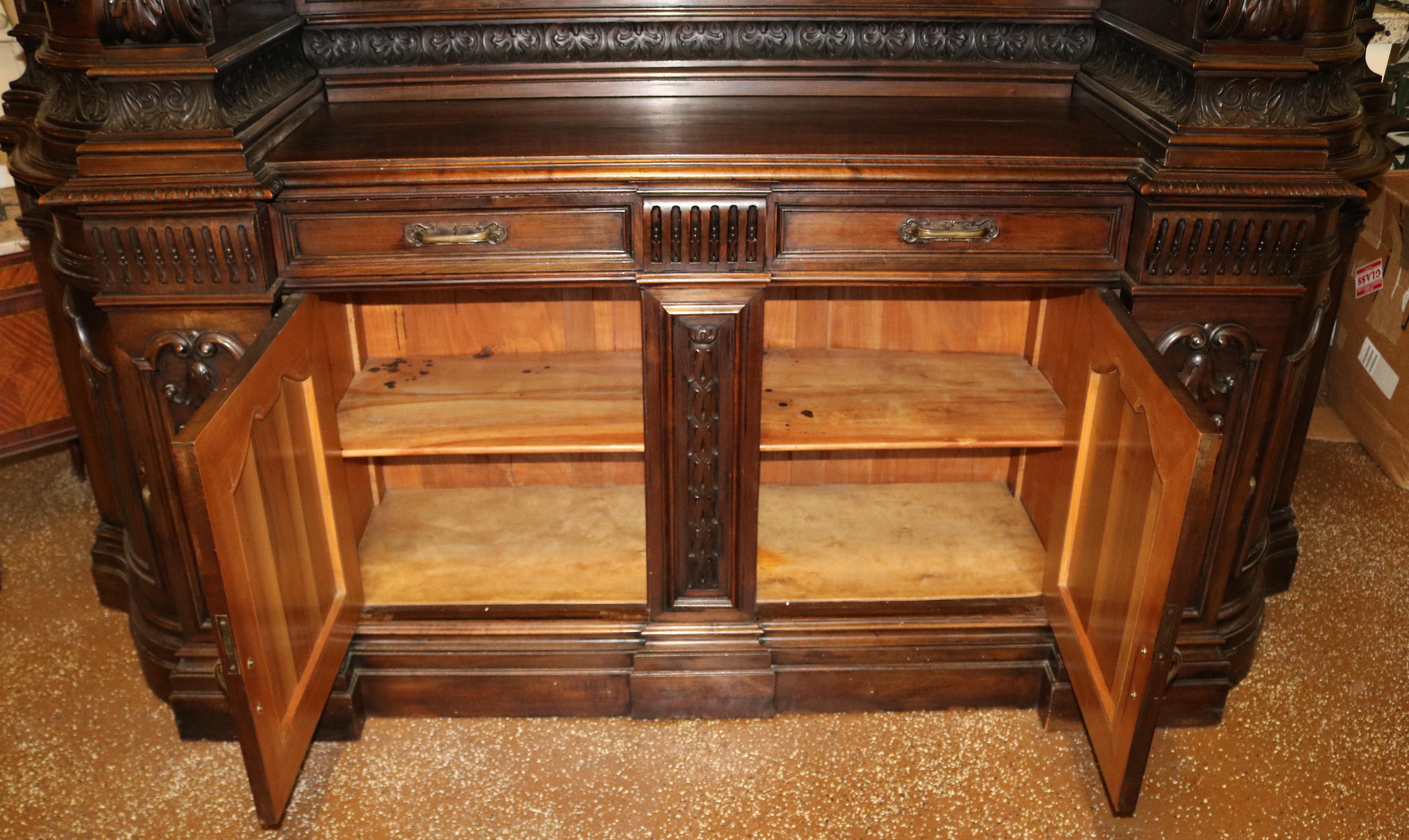 19C Century Italian Walnut Figural Renaissance Revival Buffet Sideboard Cabinet 12