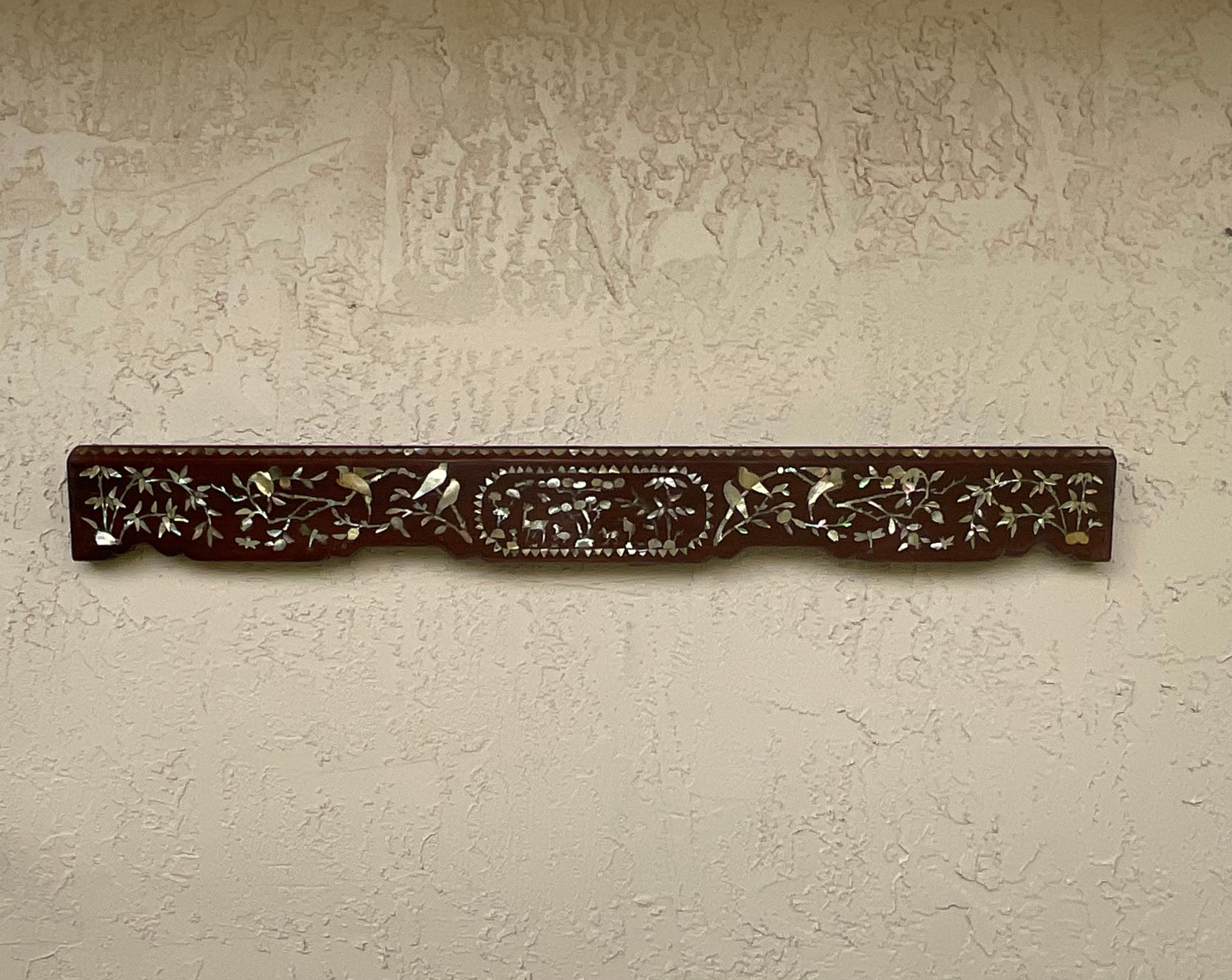 19c Chinese HandCarved Walnut Wood And Mother Of Perl Architectural Element   For Sale 4