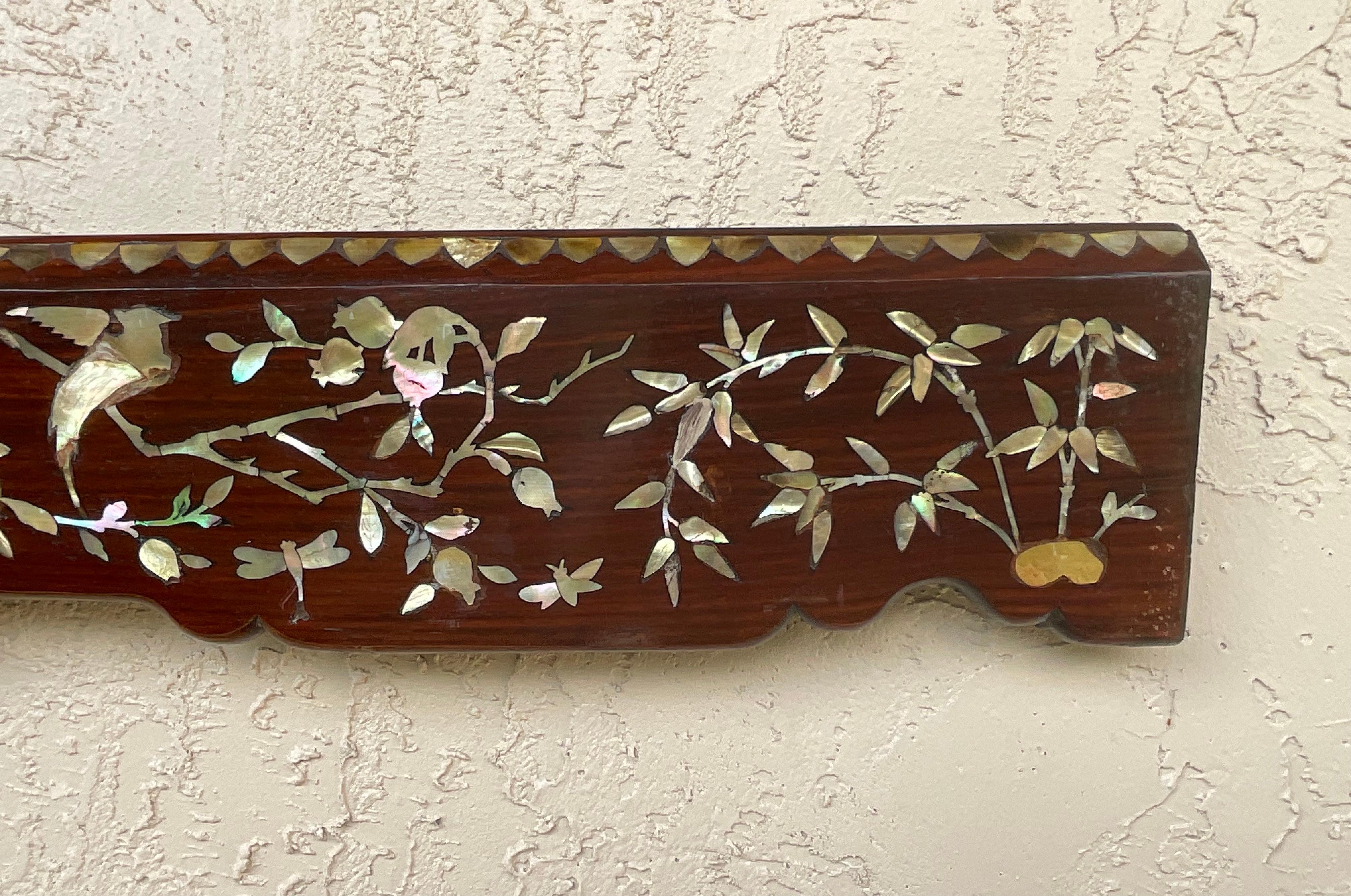 Hand-Crafted 19c Chinese HandCarved Walnut Wood And Mother Of Perl Architectural Element   For Sale