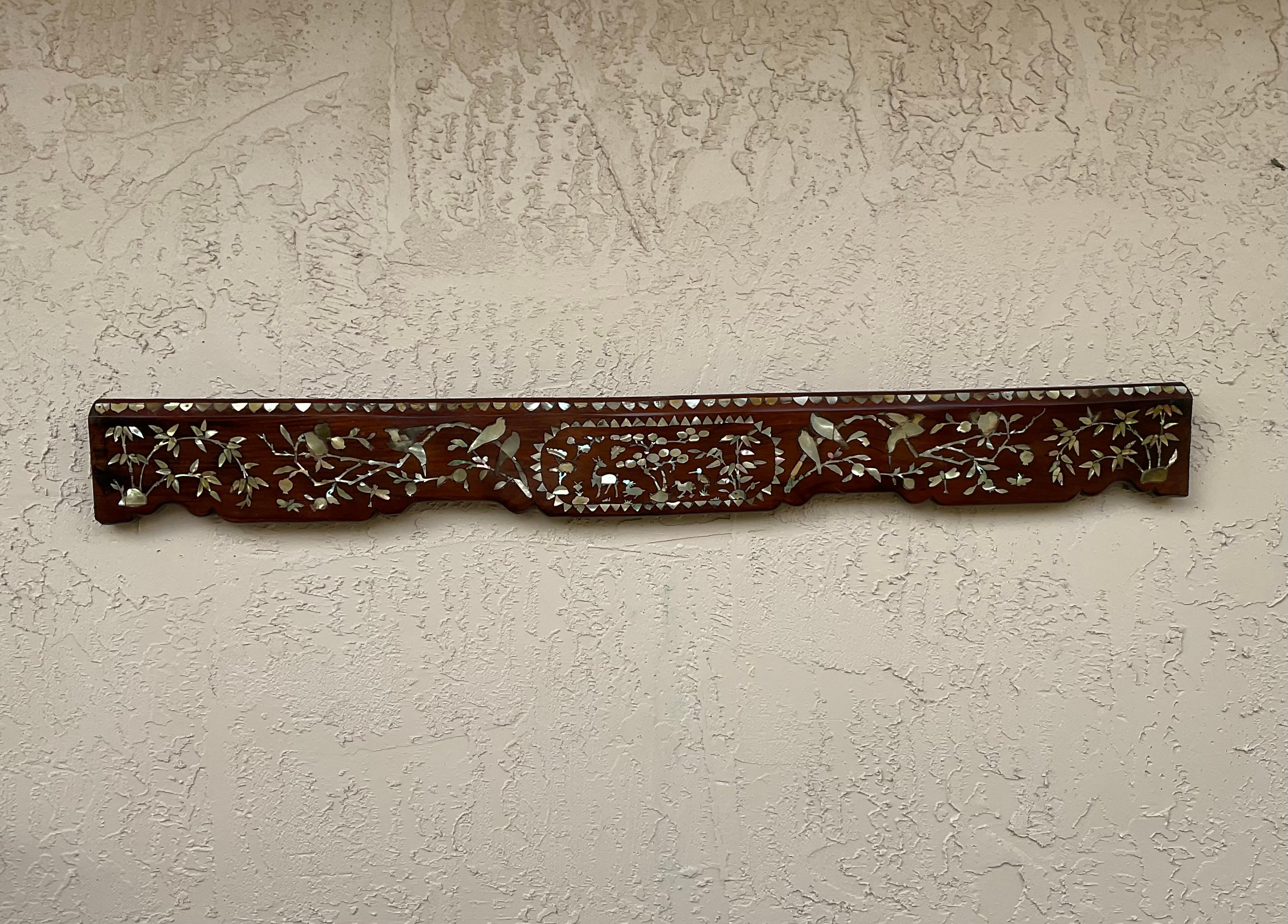 19c Chinese HandCarved Walnut Wood And Mother Of Perl Architectural Element   For Sale 3