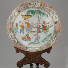 19c Chinese Porcelain Cantonese Charger Mandarin Children Playing Flags