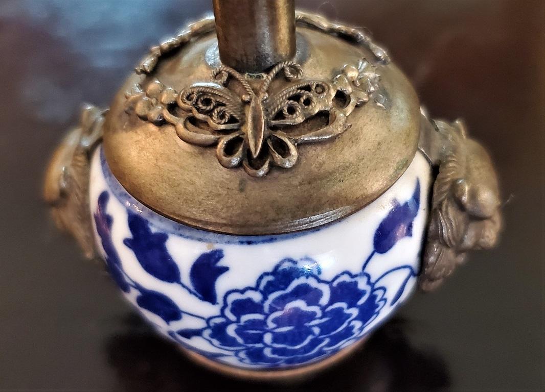 19th Century Chinese Tibetan Pewter Porcelain Snuff Bottle 3