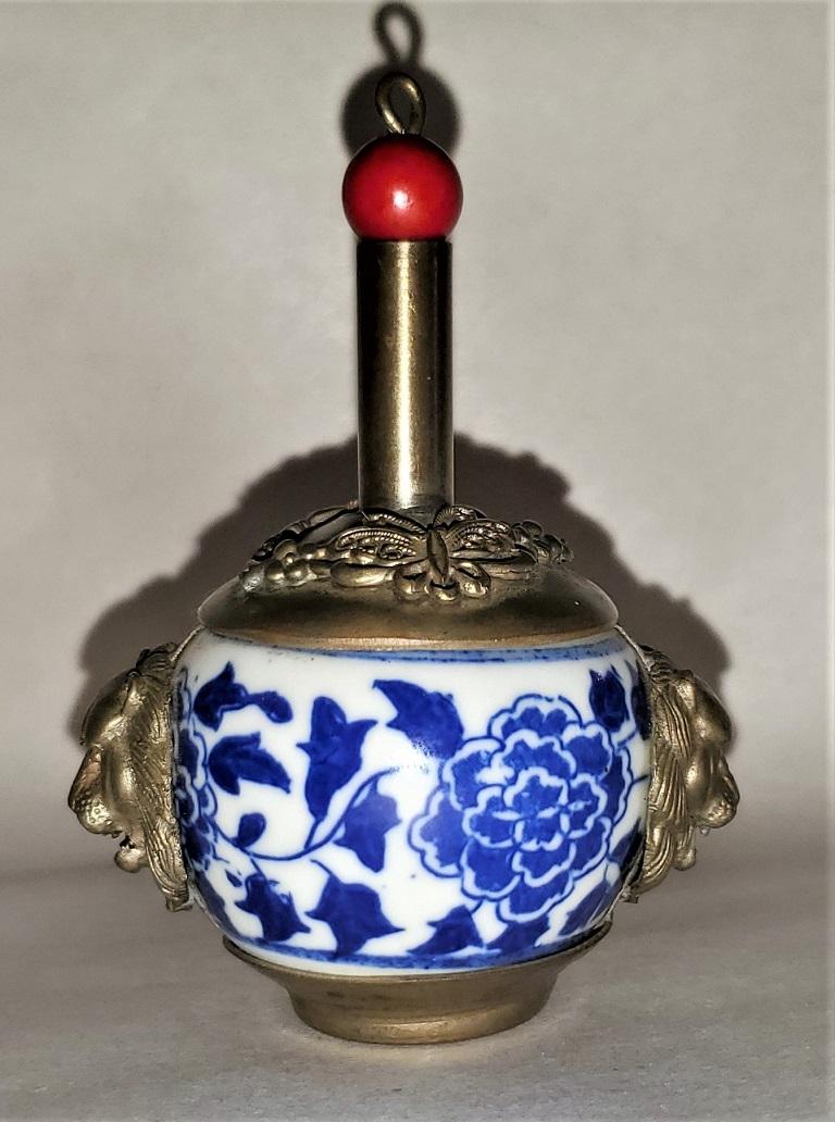 Archaistic 19th Century Chinese Tibetan Pewter Porcelain Snuff Bottle