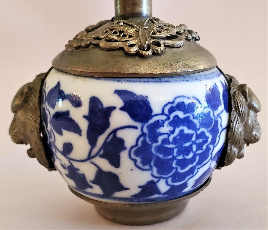 Cast 19th Century Chinese Tibetan Pewter Porcelain Snuff Bottle