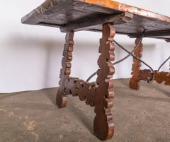 19c Double Iron Stretcher Wood Table from Chateau
