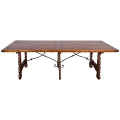 19c Double Iron Stretcher Wood Table from Chateau