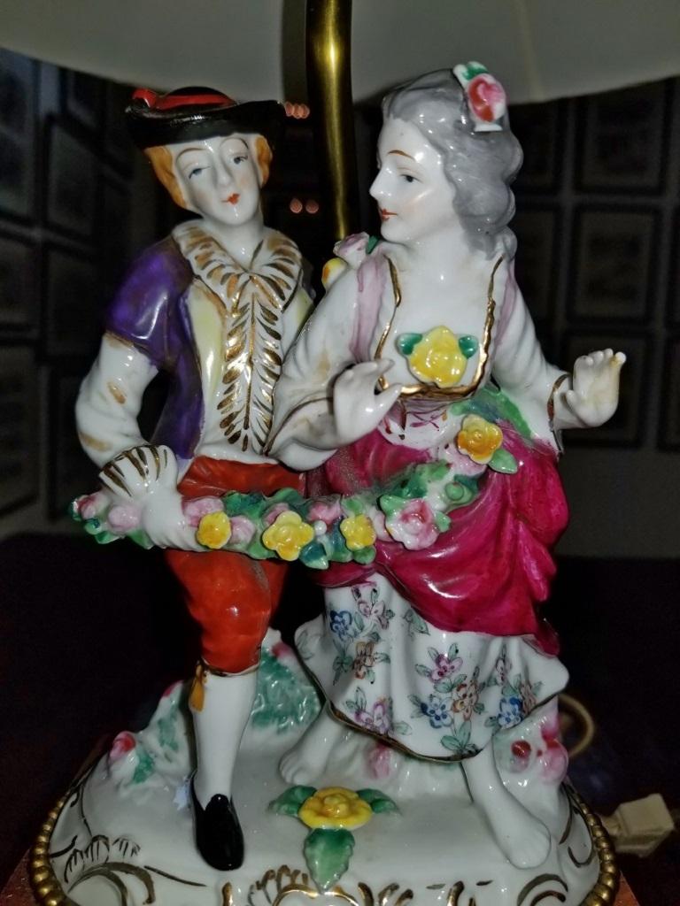 Romantic 19th Century Dresden Porcelain Style Pair of Table Lamps