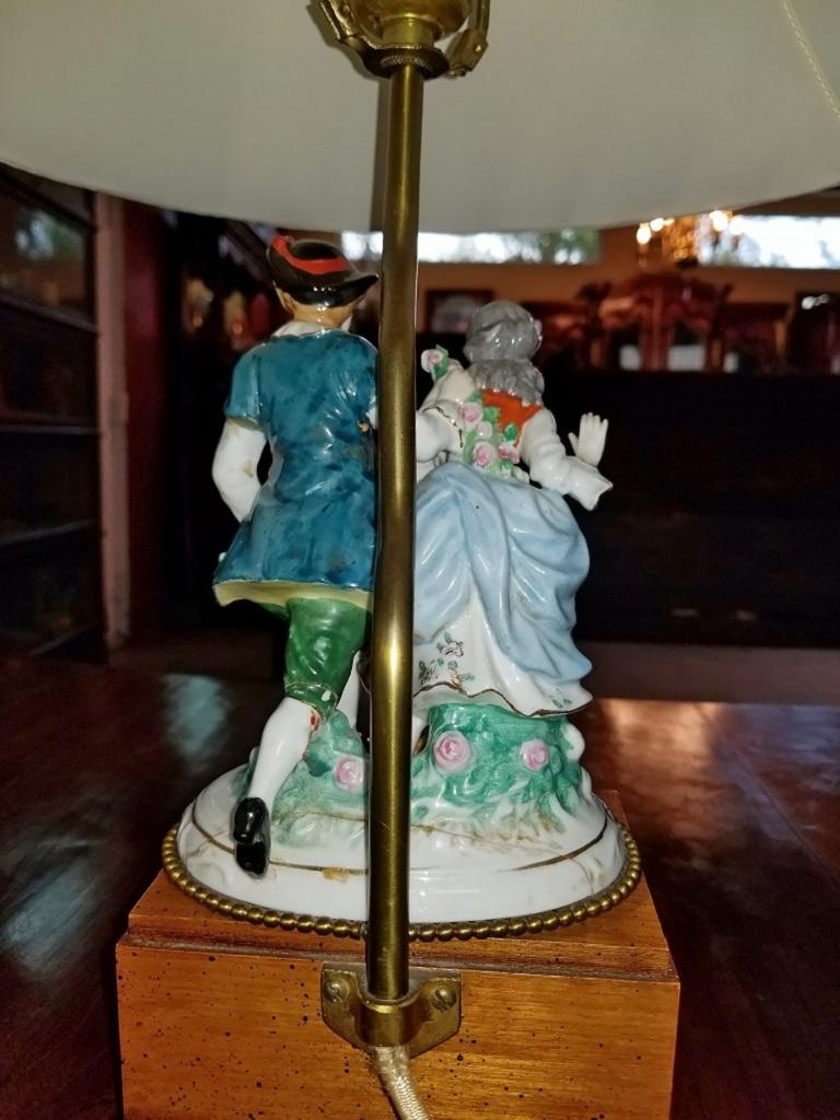 19th Century Dresden Porcelain Style Pair of Table Lamps In Good Condition In Dallas, TX