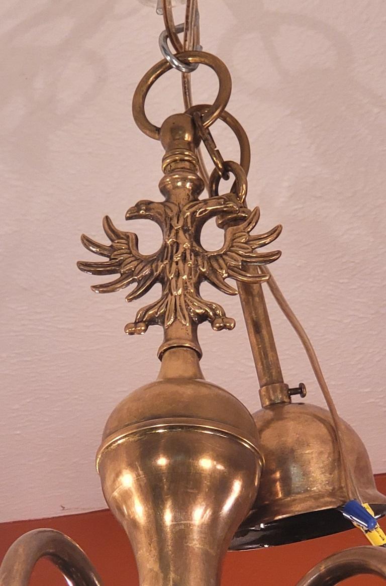 19C Dutch Baroque Style Antique Brass 6 Branch Chandelier For Sale 1