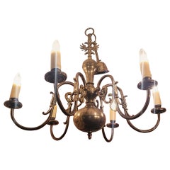 Lustre à 6 branches en laiton antique de style baroque hollandais 19C
