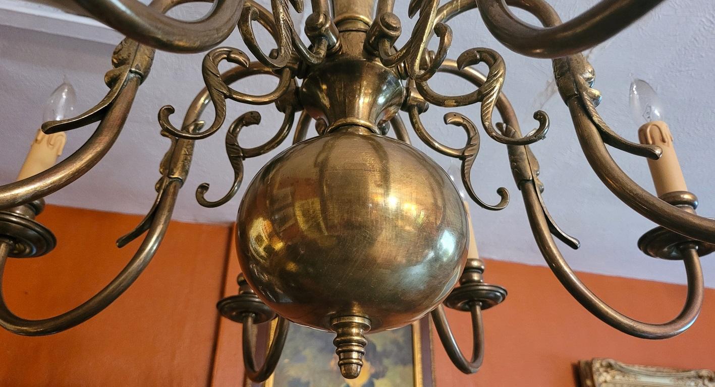 19C Dutch Baroque Style Antique Brass 8 Branch Chandelier 4