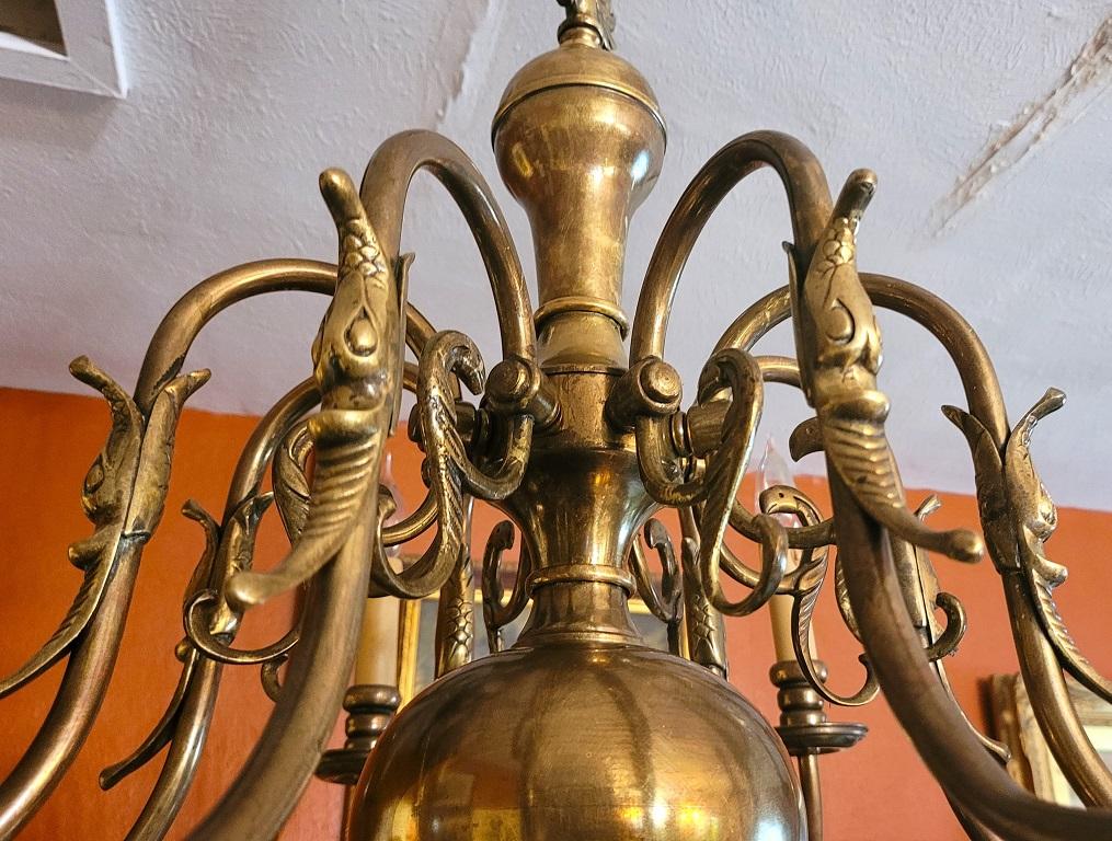 19C Dutch Baroque Style Antique Brass 8 Branch Chandelier For Sale 3